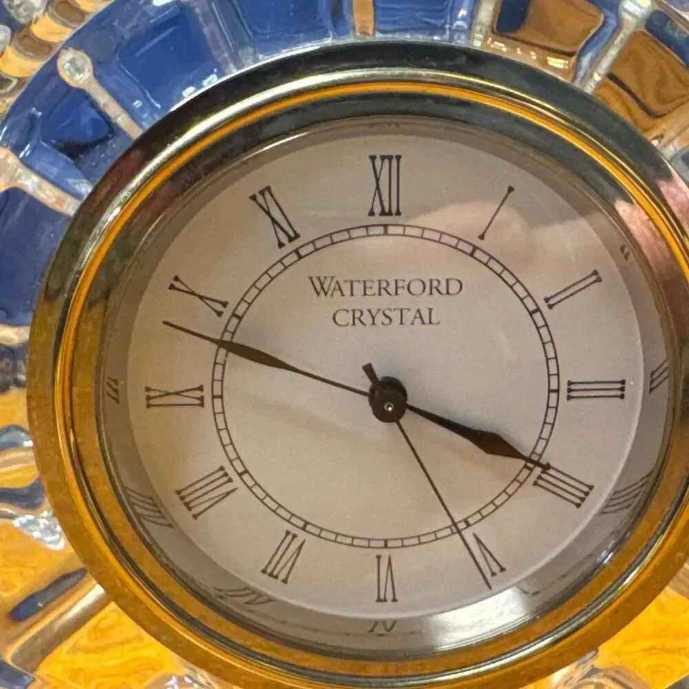 Waterford-Crystal Mantel Clock (battery) Cut Crystal Gold and Silver